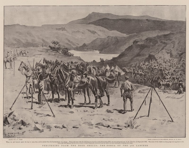 Skydd från Boer Shells, 5th Lancers Donga av S.T. Dadd