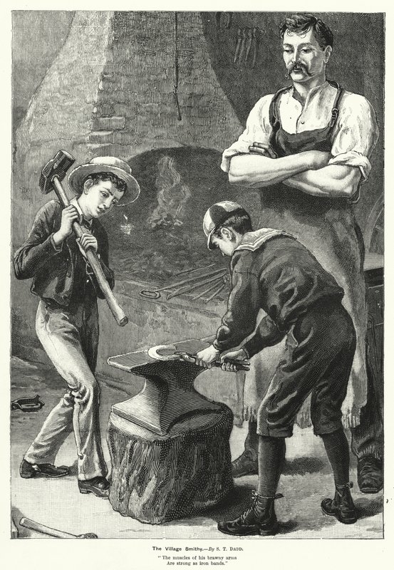 The Village Smithy (gravyr) av S.T. (after) Dadd