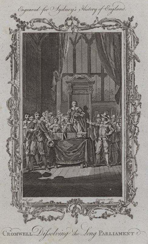 Cromwell Dissolving the Long Parliament (gravyr) av Samuel (after) Wale