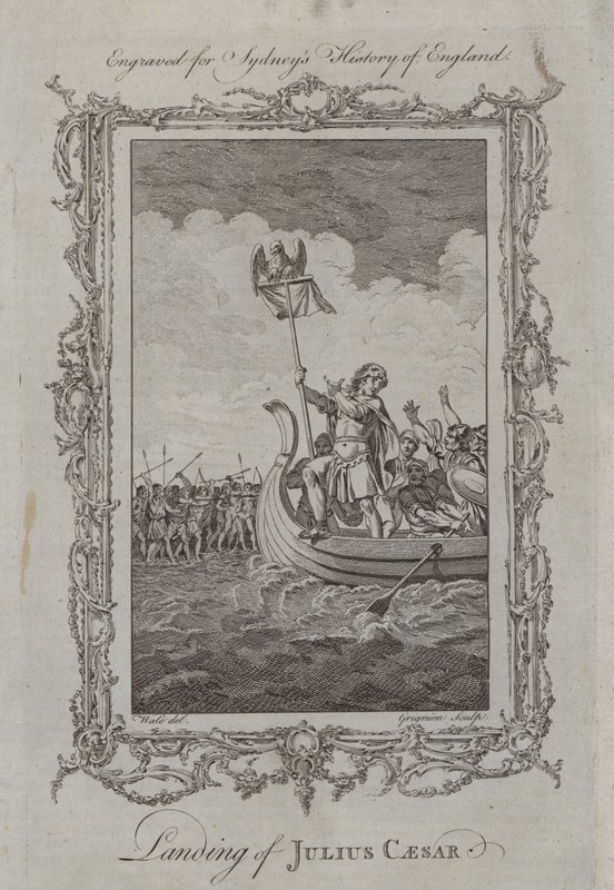 Landstigning av Julius Caesar (gravyr) av Samuel (after) Wale