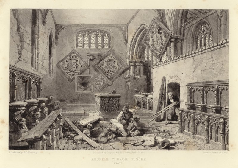 Arundel kyrka (lithotint) av Samuel Prout
