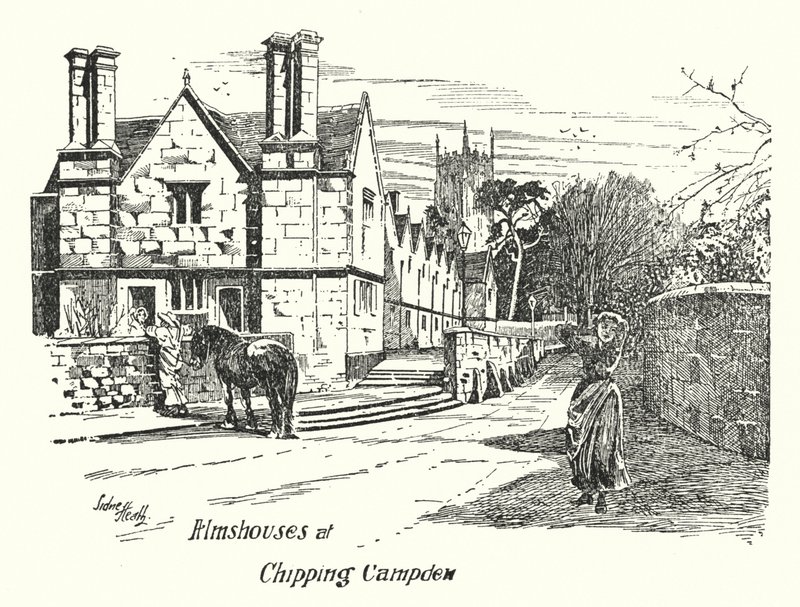 Almshouses i Chipping Campden (gravyr) av Sidney Heath