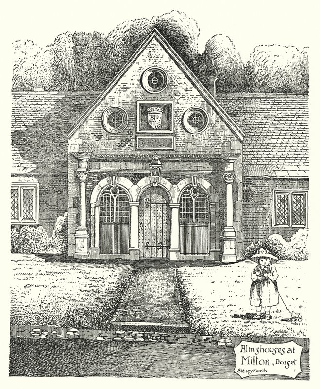 Almshouses i Milton, Dorset (gravyr) av Sidney Heath