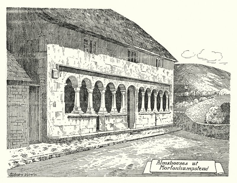 Almshouses at Mortonhampstead (gravyr) av Sidney Heath