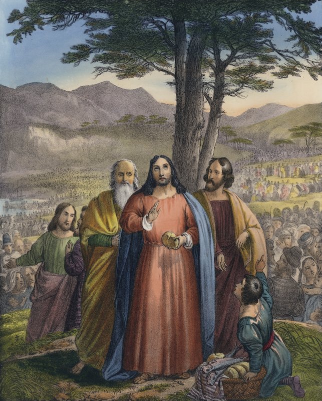 Kristus matar mängden (färgad gravyr) av Siegfried Detler Bendixen