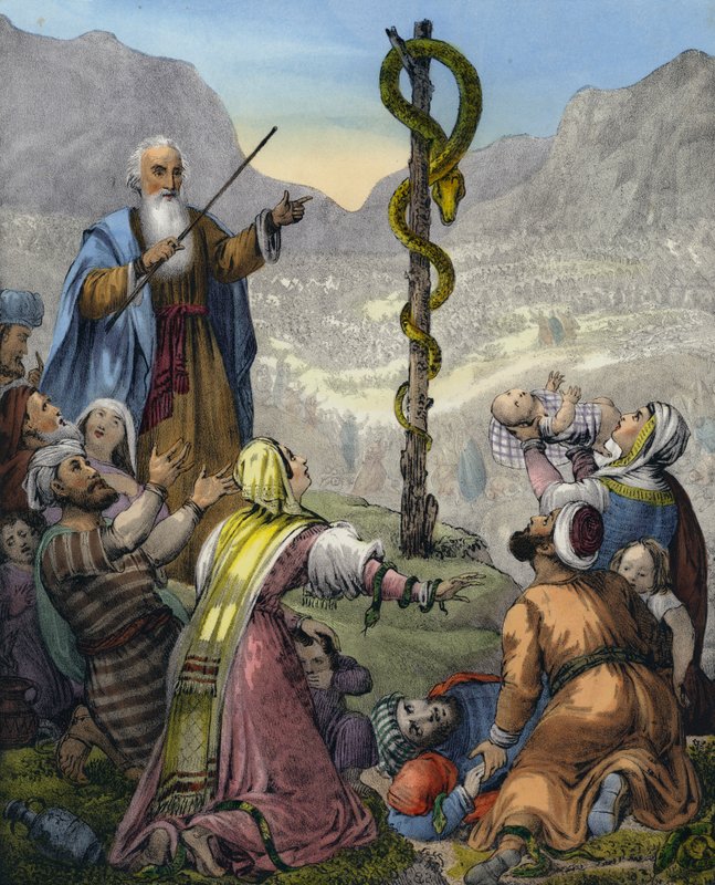 The Brazen Serpent (färgad gravyr) av Siegfried Detler Bendixen