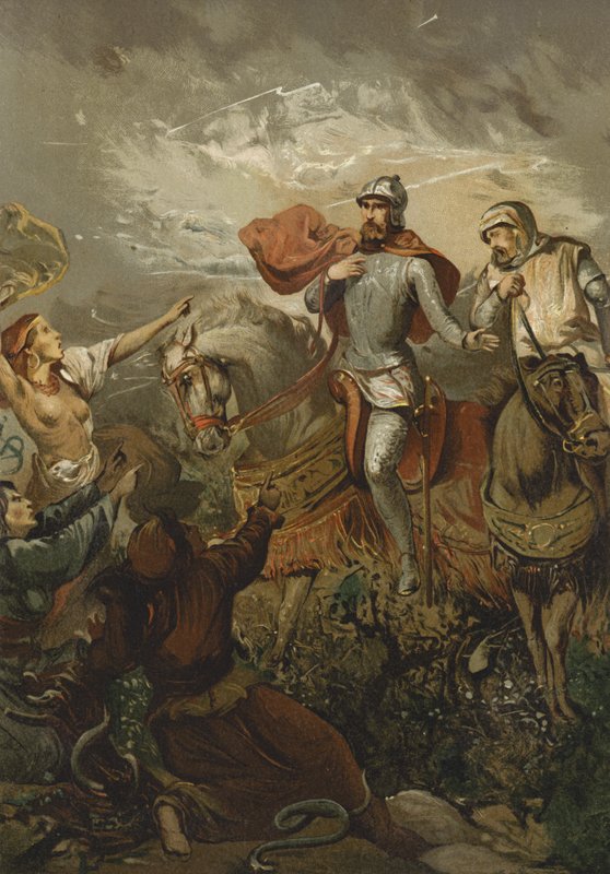 Macbeth stannade av häxorna av Spanish School
