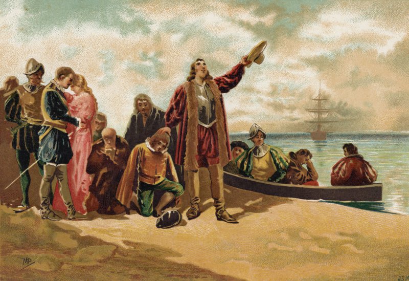 Pilgrimsfädernas landstigning i New England, 1620 av Spanish School
