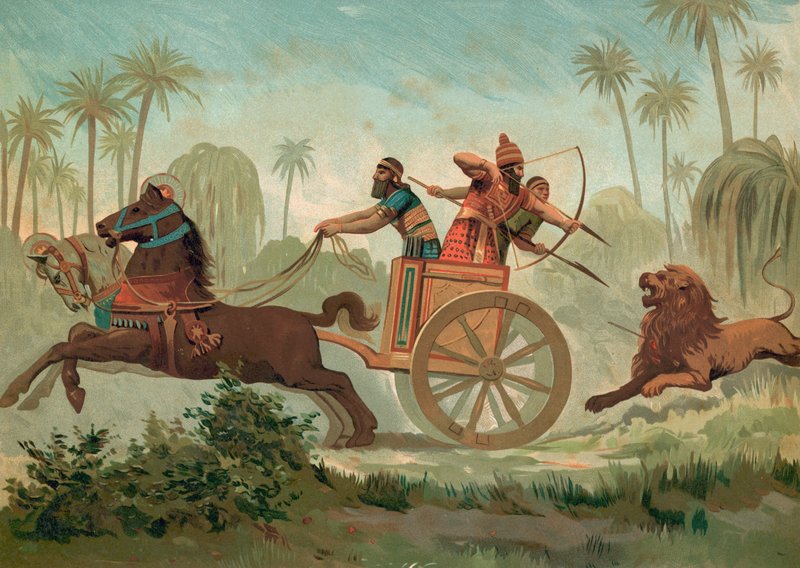 Ashurbanipal jagar lejon av Spanish School