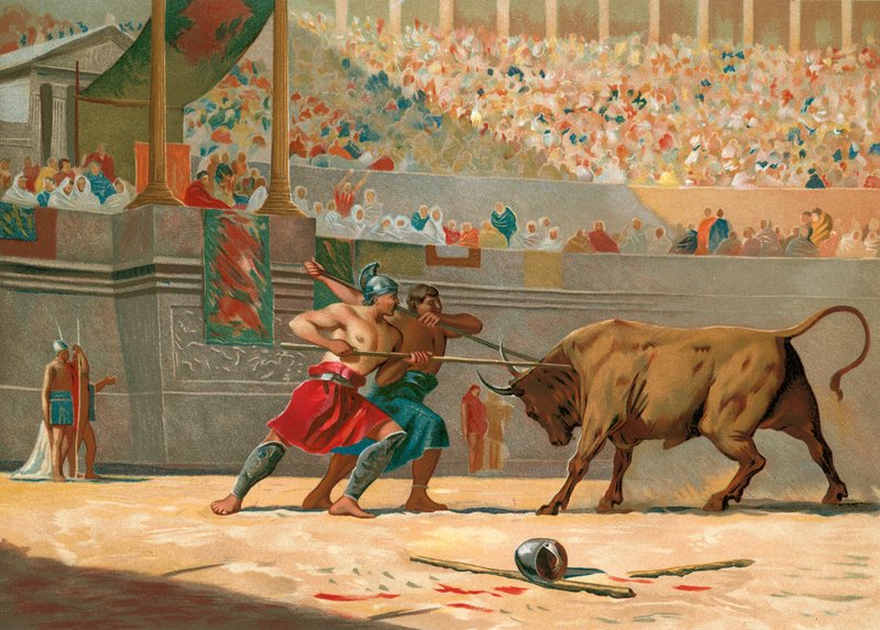 Julius Caesar tittar på en cirkusunderhållning av Spanish School