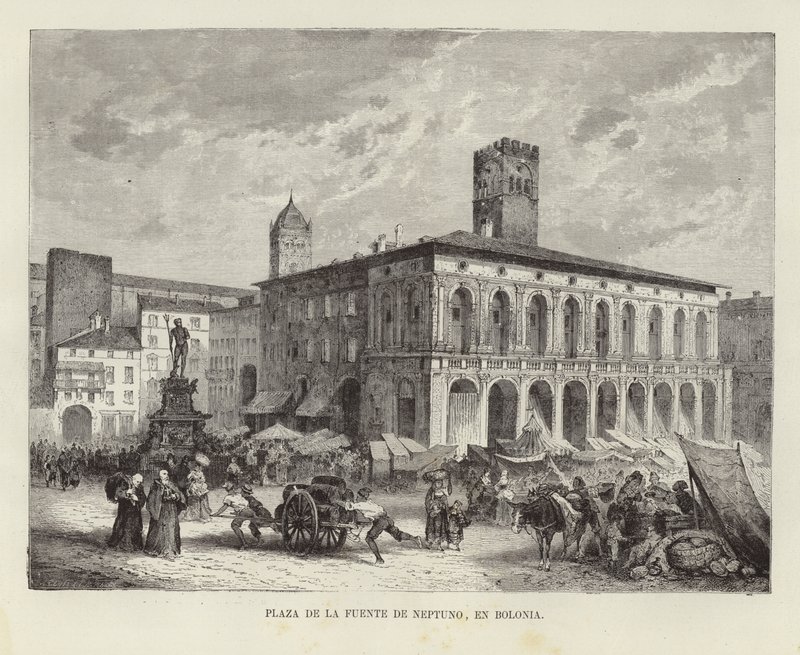Neptunus fontän i Bologna, Italien av Spanish School