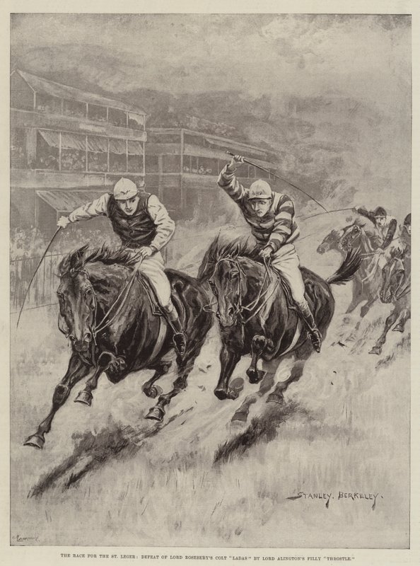 Race for the St Leger, Lord Roseberys Colt Ladas nederlag av Lord Alington Filly Throstle av Stanley Berkeley