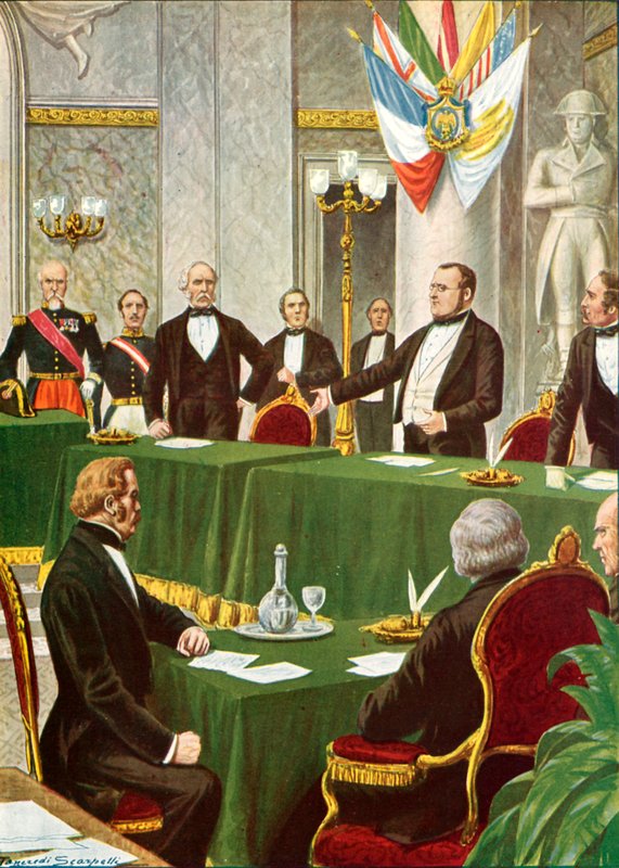 Cavour i le Konekeresi a Pale, 1856swed av Tancredi Scarpelli