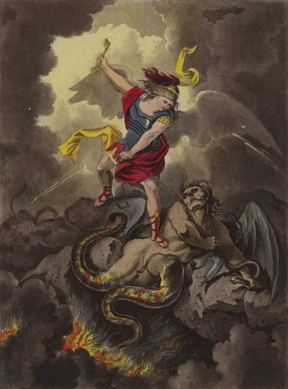 Satan kedjad (etsning) av Theodore (after) Lane