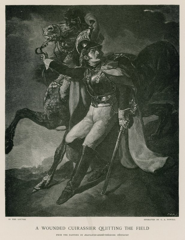 En sårad kurassier lämnar fältet av Theodore Gericault