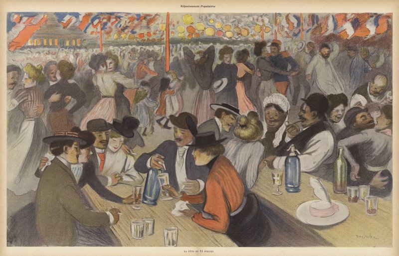 Firande av Bastilledagen (litho i färg) av Theophile Alexandre (after) Steinlen