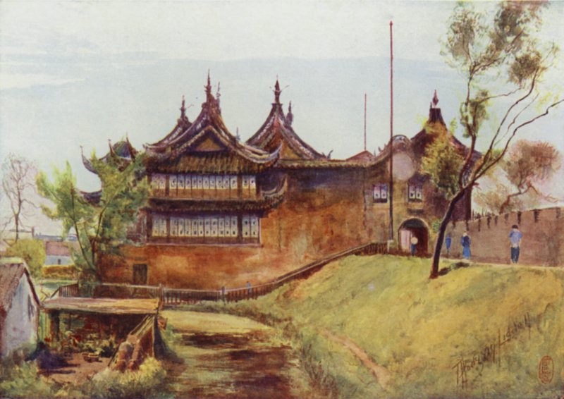 Shanghai, styckegodstemplet, stadsmuren av Thomas Hodgson Liddell