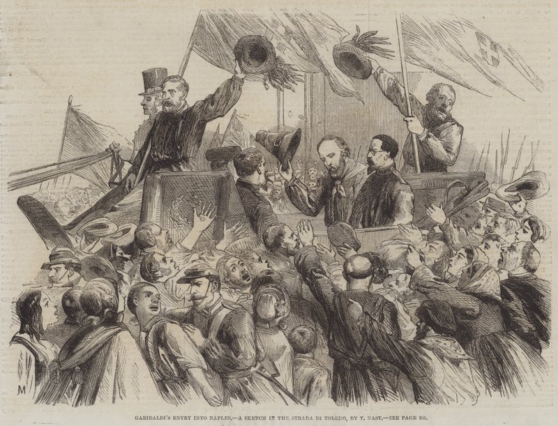 Garibaldis inträde i Neapel, en skiss i Strada di Toledo av Thomas Nast