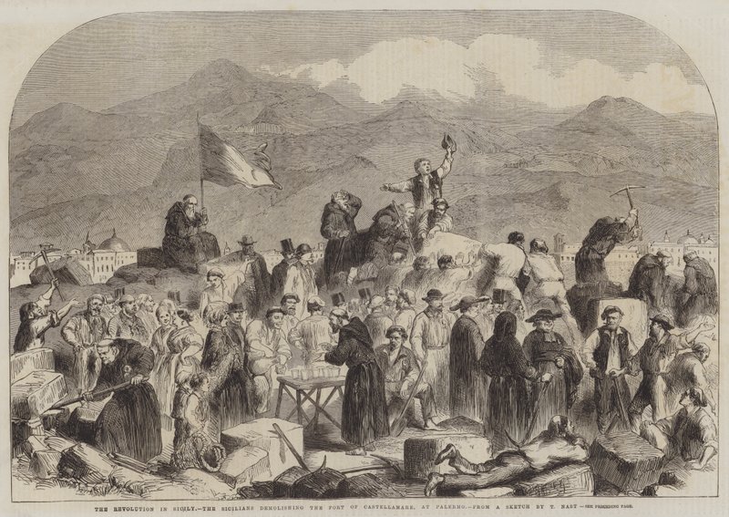 Revolutionen på Sicilien, sicilianerna river fortet Castellamare, i Palermo av Thomas Nast