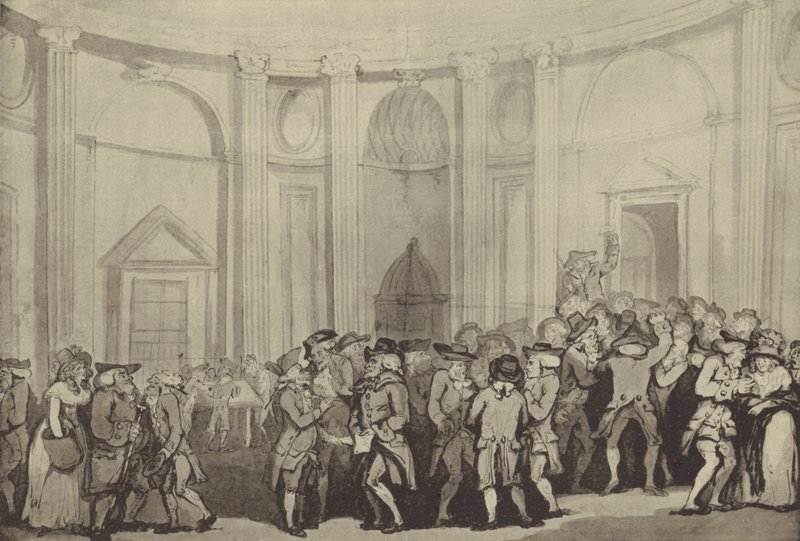 Sir Robert Taylors Rotunda, Bank of England, när den används som börs av Thomas Rowlandson