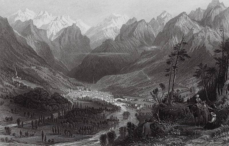 Cauterets, i Pyrenéerna (gravyr) av Thomas (after) Allom