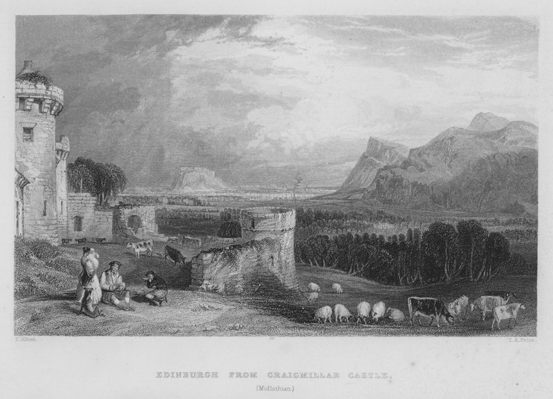 Edinburgh från Craigmillar Castle, Midlothian (gravyr) av Thomas (after) Allom