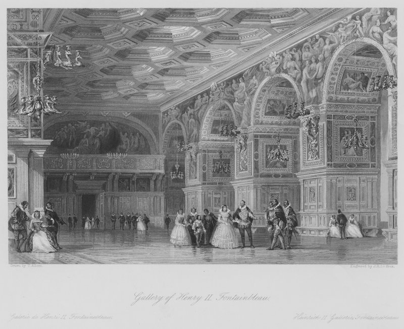 Henrik II:s galleri, Fontainbleau (gravyr) av Thomas (after) Allom