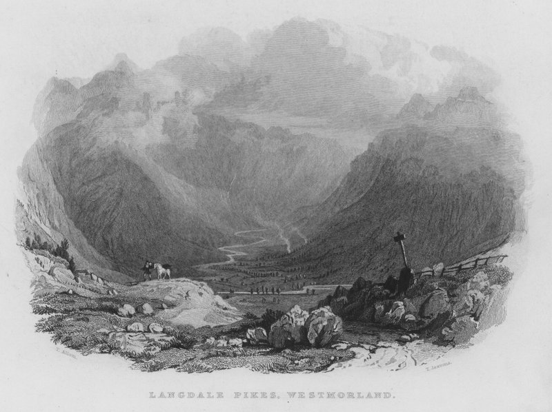 Langdale Pikes, Westmorland (gravyr) av Thomas (after) Allom
