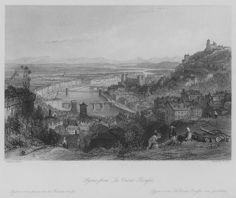 Lyons, från La Croix Rousse (gravyr) av Thomas (after) Allom