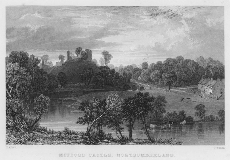 Mitford Castle, Northumberland (gravyr) av Thomas (after) Allom
