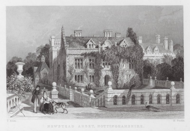 Newstead Abbey, Nottinghamshire (gravyr) av Thomas (after) Allom