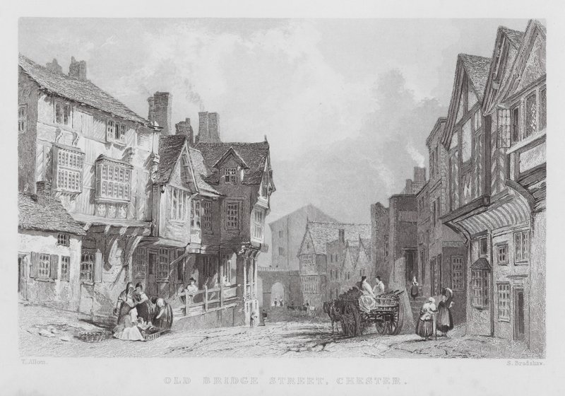 Old Bridge Street, Chester (gravyr) av Thomas (after) Allom