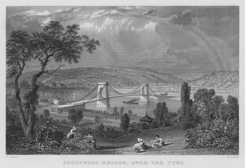 Scotswood Bridge, över Tyne (gravyr) av Thomas (after) Allom