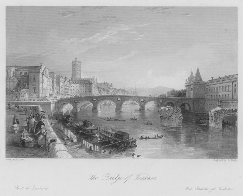 Bron i Toulouse (gravyr) av Thomas (after) Allom