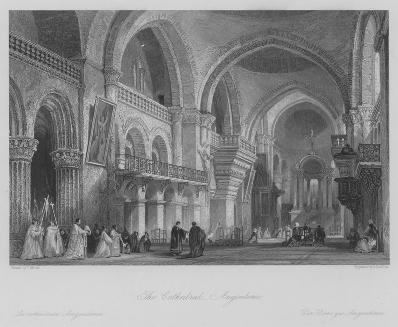 Katedralen, Angouleme (gravyr) av Thomas (after) Allom