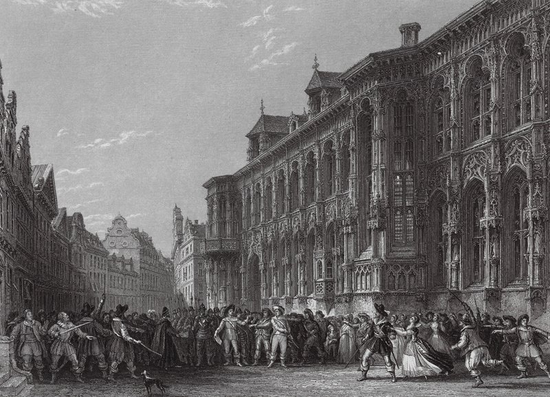 Rådhuset i Gent (gravyr) av Thomas (after) Allom
