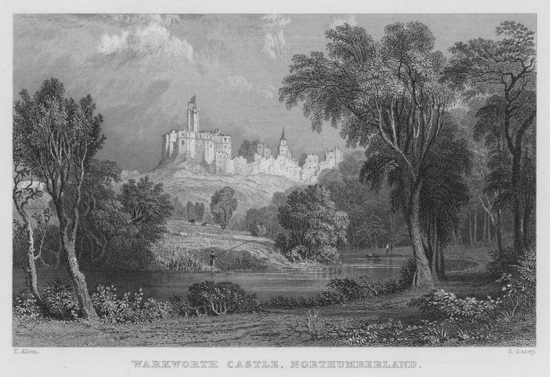 Warkworth Castle, Northumberland (gravyr) av Thomas (after) Allom