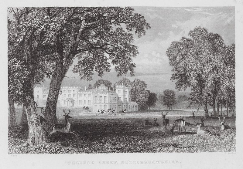 Welbeck Abbey, Nottinghamshire (gravyr) av Thomas (after) Allom