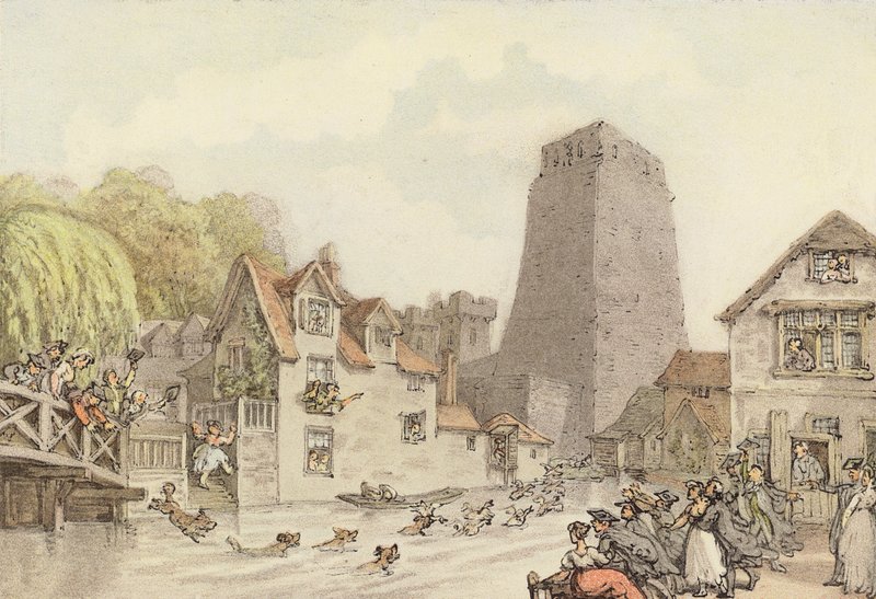 En ankajakt (litho i färg) av Thomas (after) Rowlandson