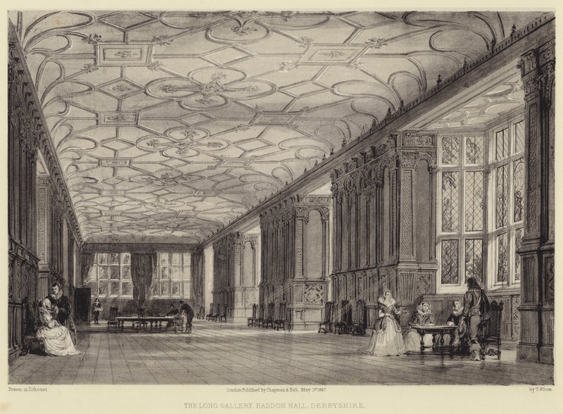 The Long Gallery, Haddon Hall, Derbyshire av Thomas Allom
