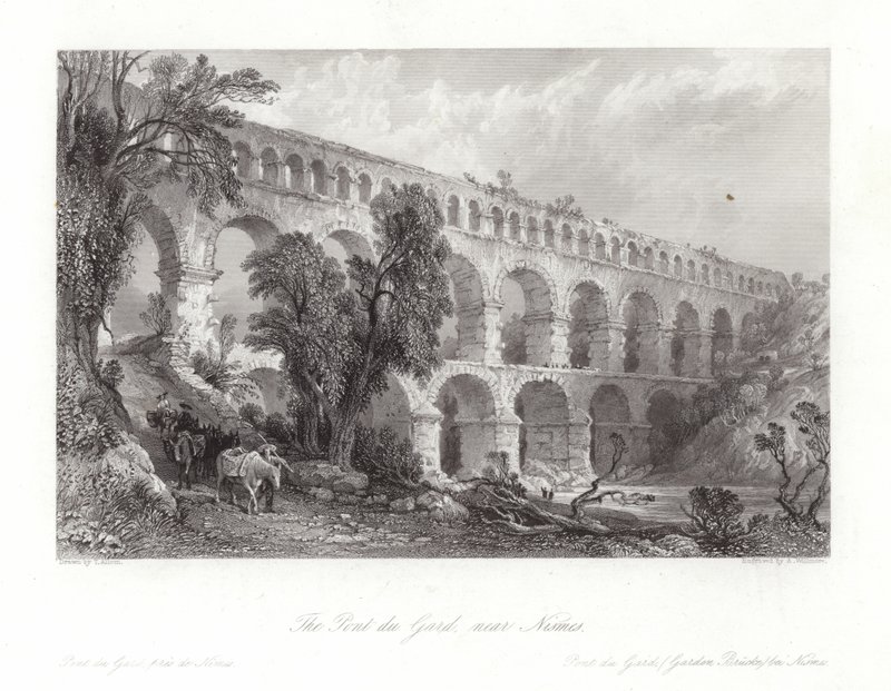 Pont du Gard, nära Nismes av Thomas Allom