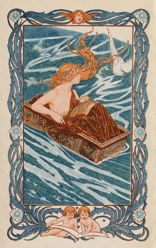 Danae och Perseus (färglitografi) av Thomas Heath Robinson