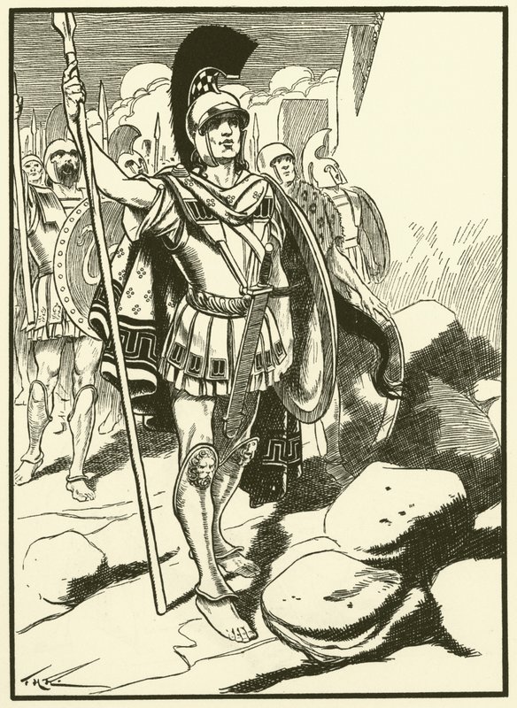 Grekerna utanför Troja (gravyr) av Thomas Heath Robinson