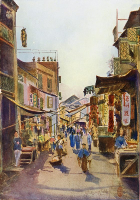 En gata i Macao (färg litho) av Thomas Hodgson Liddell
