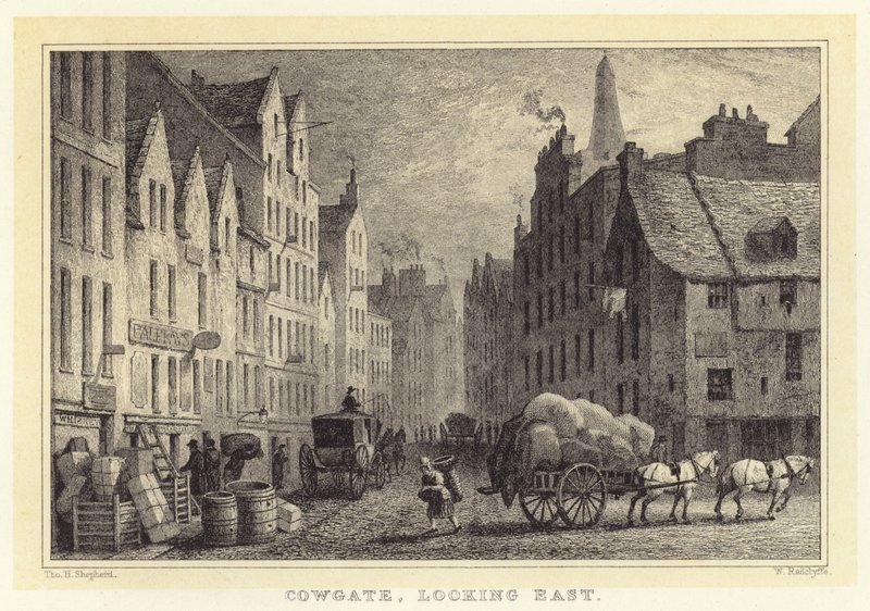 Cowgate, ser österut (gravyr) av Thomas Hosmer (after) Shepherd