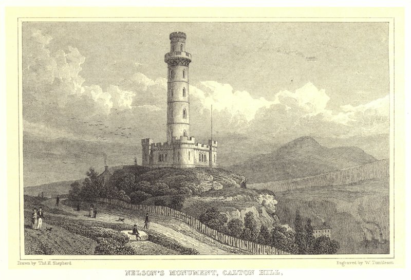 Nelsons monument, Calton Hill (gravyr) av Thomas Hosmer (after) Shepherd