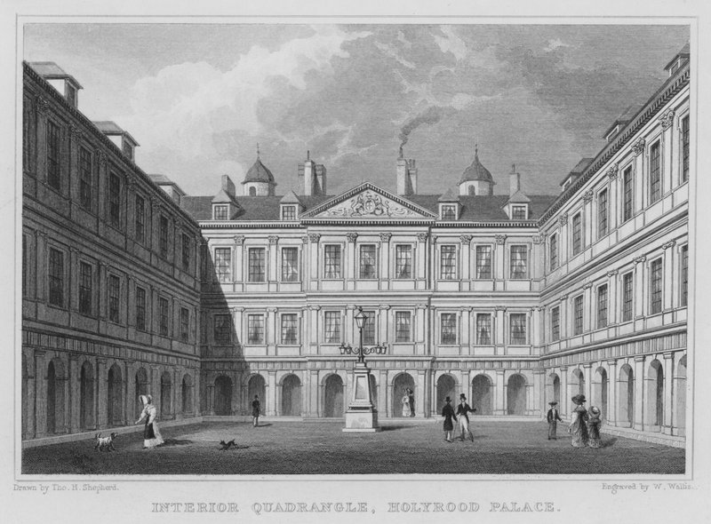 Interiör Quadrangle, Holyrood Palace (gravyr) av Thomas Hosmer Shepherd