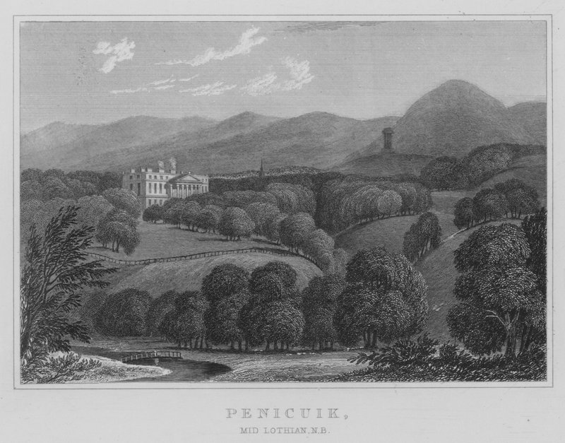 Penicuik, Mid Lothian, NB (gravyr) av Thomas Hosmer Shepherd