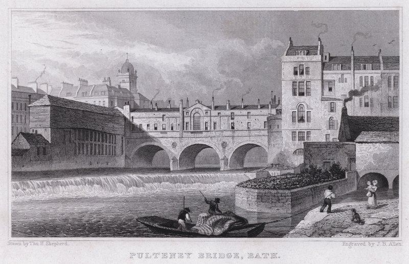 Pulteney Bridge, Bath (gravyr) av Thomas Hosmer Shepherd