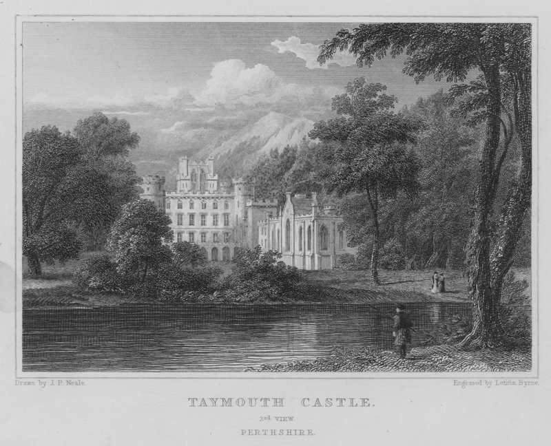 Taymouth Castle, 2nd View, Perthshire (gravyr) av Thomas Hosmer Shepherd